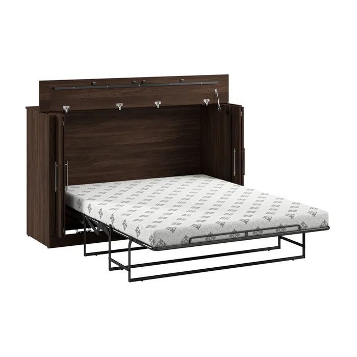 Bestar Pur 75 W Queen Cabinet Bed with Mattress – Black Walnut|Armoire-grand lit Pur de Bestarde 75po (L) avec matelas noyer noir