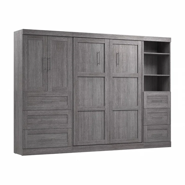 Bestar Pur Full Murphy Bed with Open and Concealed Storage (120 W) – Bark Grey|Lit double escamotable Pur de Bestar de 120po (L) avec rangement ouvert et dissimul – gris corce