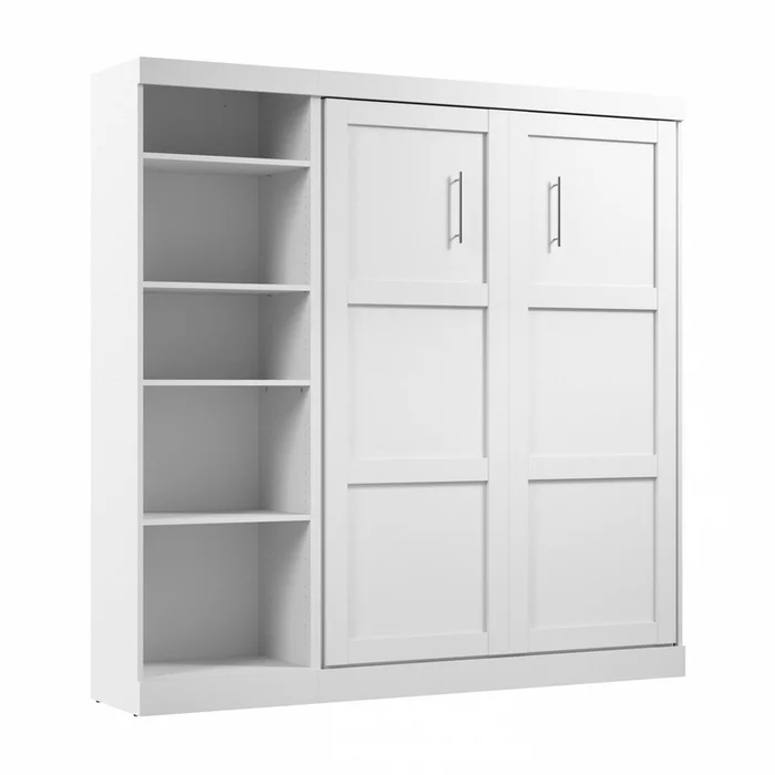 Bestar Pur Full Murphy Bed with Shelving Unit 84-Inch Wall Bed – White|Lit double escamotable mural Pur de Bestar de 84po avec tablettes – blanc
