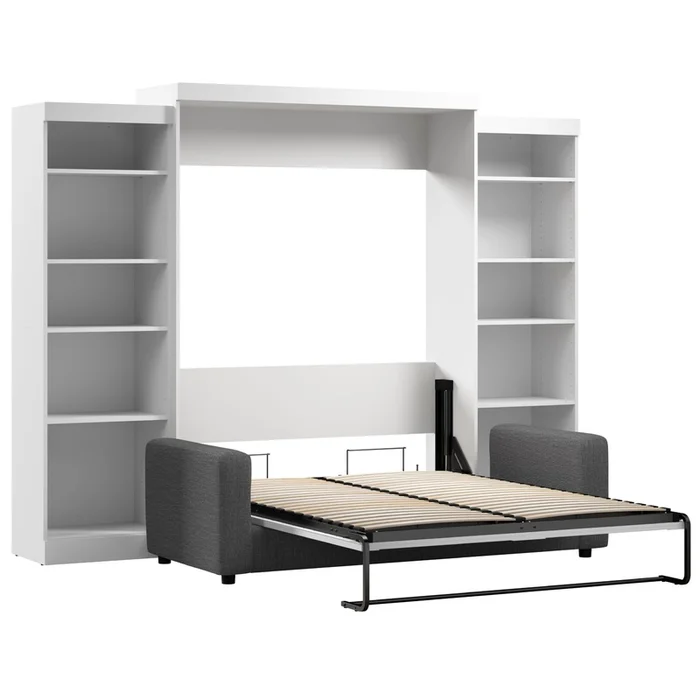 Bestar Pur Queen 10-Shelf Murphy Bed with Sofa – White|Grand lit escamotable Pur de Bestar avec 10tablettes et sofa – blanc