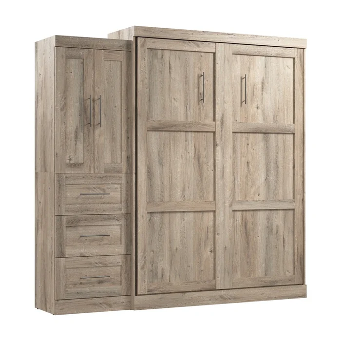 Bestar Pur Queen Murphy Bed with Closet Storage Cabinet (89 W) – Rustic Brown|Grand lit escamotable Pur de Bestar de 89po (L) avec armoire de rangement – brun rustique