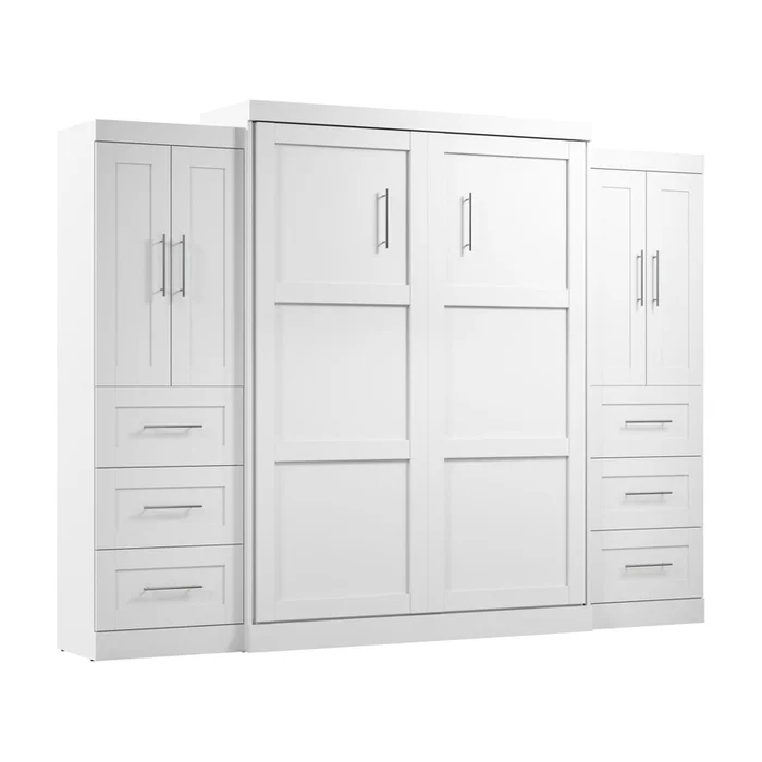 Bestar Pur Queen Murphy Bed with Closet Storage Cabinets (115 W) – White|Grand lit escamotable Pur de Bestar de 115po (L) avec armoires de rangement – blanc