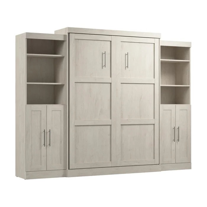 Bestar Pur Queen Murphy Bed with Closet Storage Organizers (115 W) – Linen White Oak|Grand lit escamotable Pur de Bestar de 115po (L) avec organisateurs de garde-robe – blanc chne lin