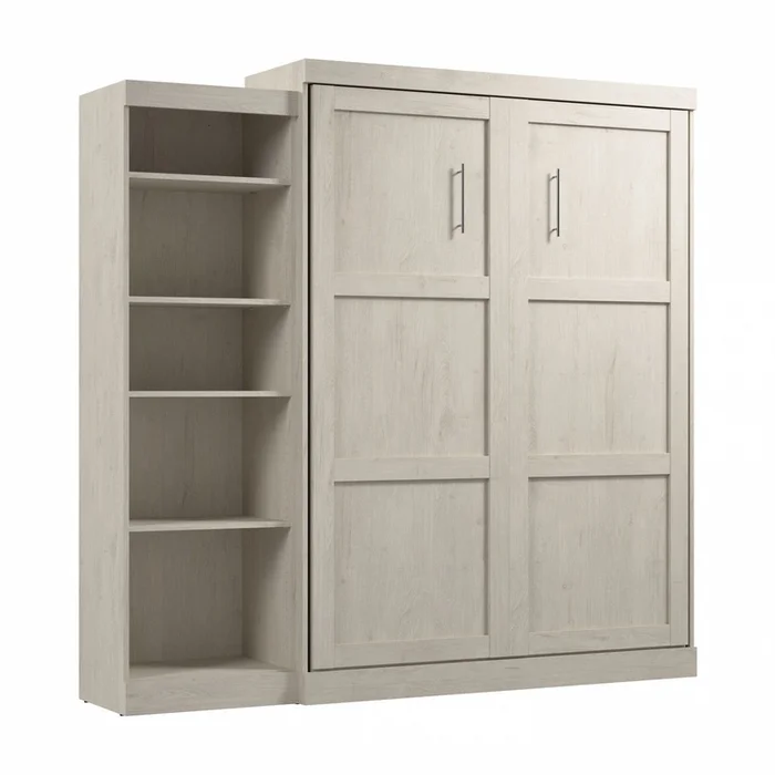 Bestar Pur Queen Murphy Bed with Shelving Unit (90 W) – Linen White Oak|Grand lit escamotable Pur de Bestar de 90po (L) avec tablettes – blanc chne lin