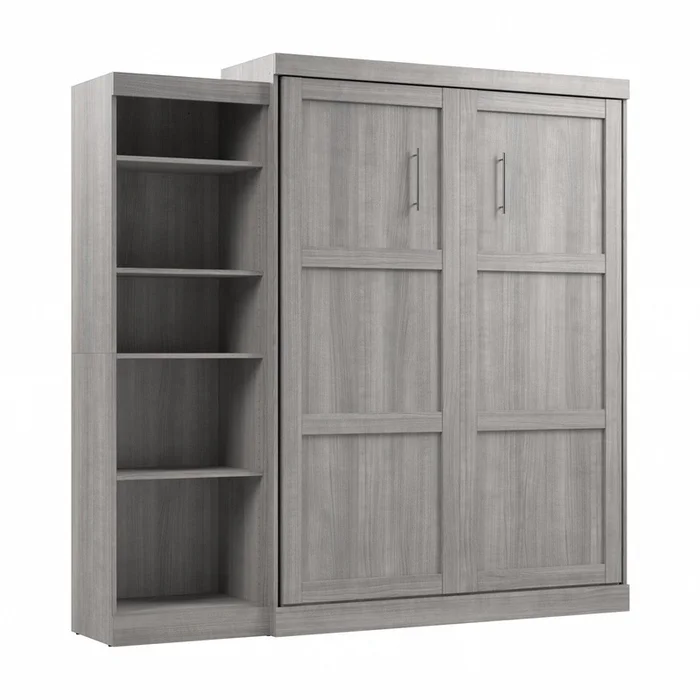 Bestar Pur Queen Murphy Bed with Shelving Unit (90 W) – Platinum Grey|Grand lit escamotable Pur de Bestar de 90po (L) avec tablettes – gris platine
