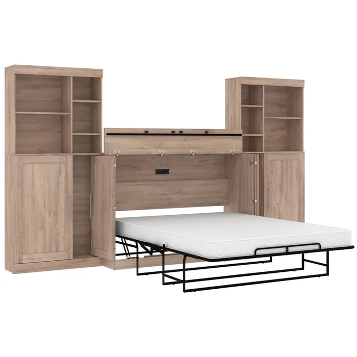 Bestar Pur Queen Tall Storage Cabinet Bed with Mattress – Rustic Brown|Grande armoire-grand lit de rangement Pur de Bestar avec matelas – brun rustique