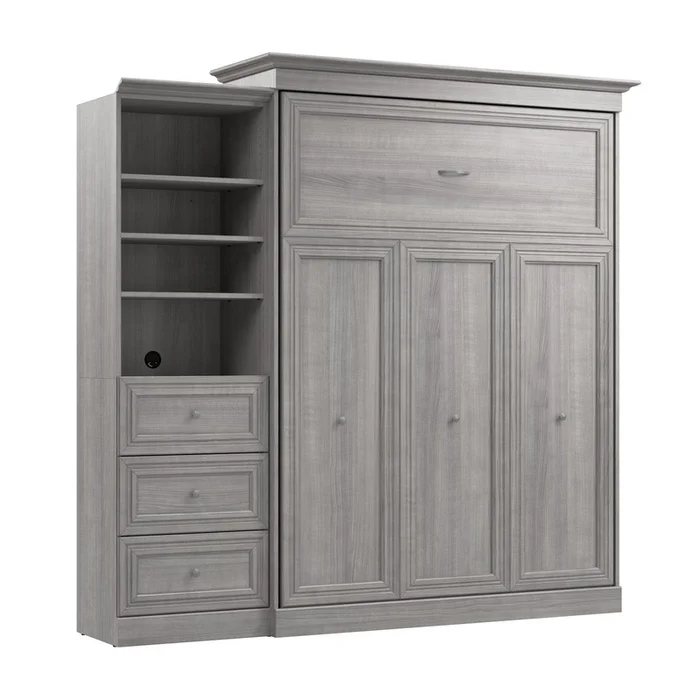 Bestar Versatile Queen Murphy Bed and Closet Organizer with Drawers (92 W) – Platinum Grey|Grand lit escamotable Versatile de Bestar de 92po (L) avec organisateur de garde-robe et tiroirs – gris platine