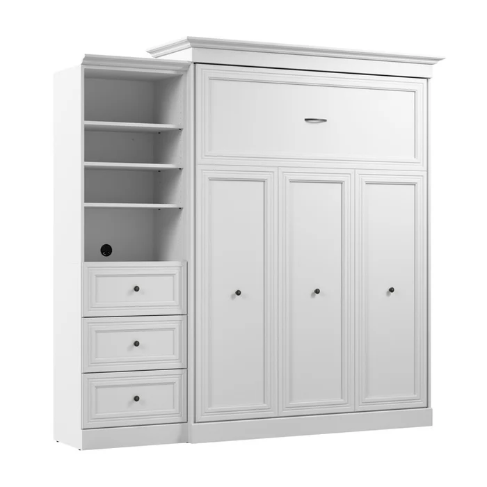 Bestar Versatile Queen Murphy Bed and Closet Organizer with Drawers (92 W) – White|Grand lit escamotable Versatile de Bestar de 92po (L) avec organisateur de garde-robe et tiroirs – blanc