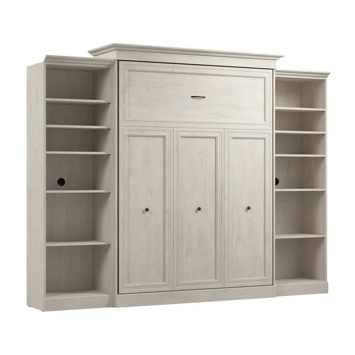 Bestar Versatile Queen Murphy Bed and Two Closet Organizers (115 W) – Linen White Oak|Grand lit escamotable Versatile de Bestar de 115po (L) avec 2organisateurs de garde-robe – blanc chne lin