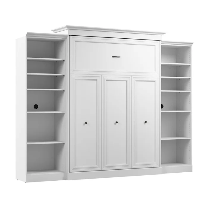 Bestar Versatile Queen Murphy Bed and Two Closet Organizers (115 W) – White|Grand lit escamotable Versatile de Bestar de 115po (L) avec 2organisateurs de garde-robe – blanc