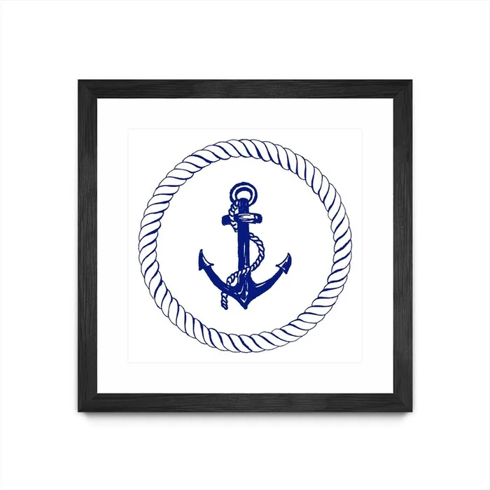 Blue Nautical Circle I Matted and Framed Black 30×30 Wall Art|uvre dart murale encadre noire et mate Blue Nautical Circle I 30×30