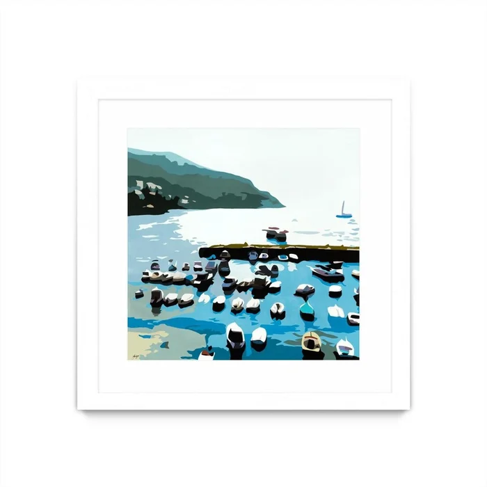 Boats Matted and Framed White 36×36 Wall Art|uvre dart murale encadre blanche et mate Boats 36×36