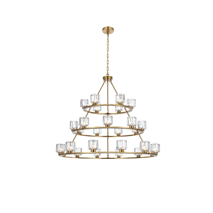 cadence 48 inch three-tier chandelier in satin gold