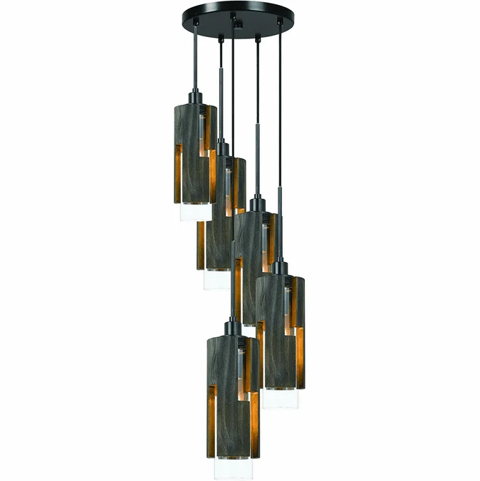 Cal FX-3641-5 Reggio Modern Wood Multi Lighting Pendant