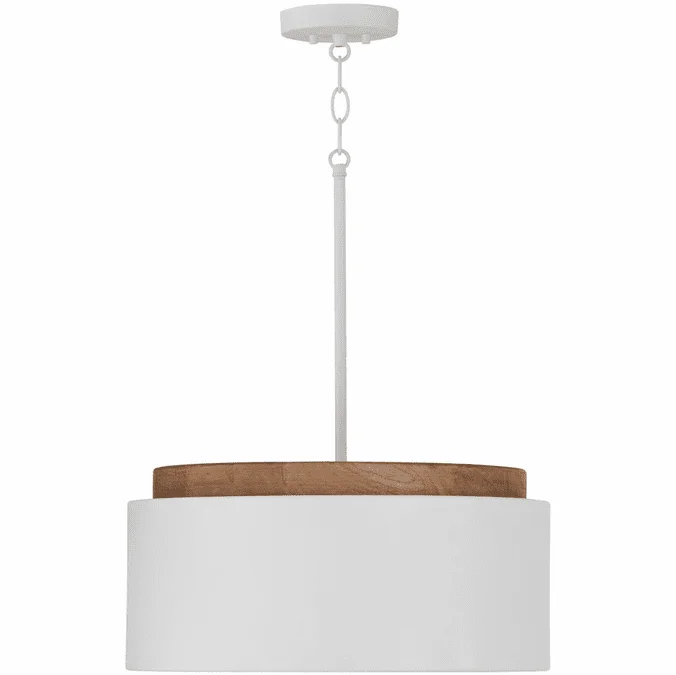 Capital Lighting 350912LT Liam Modern Light Wood and White Drum Hanging Light
