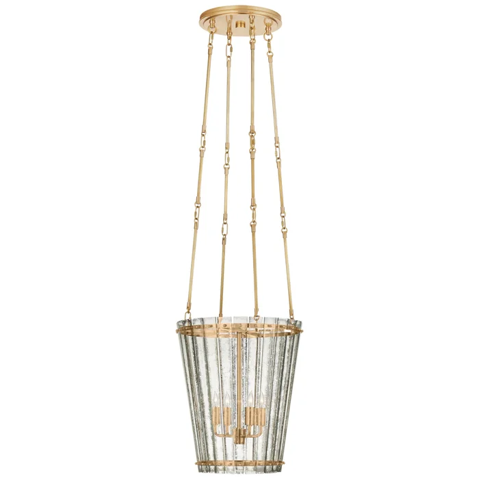 Carrier and Company Cadence Small Tall Chandelier in Hand-Rubbed Antique Brass with Antique Mirror Ceiling Light W15″