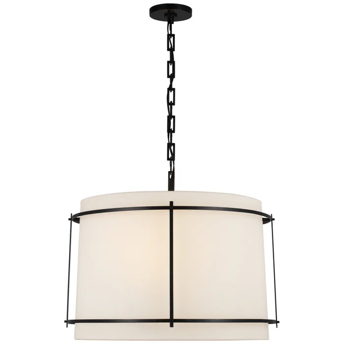 Carrier and Company Callaway Large Hanging Shade in Bronze with Linen Shade and Frosted Acrylic Diffuser Ceiling Light W24.5″ x H19.25″