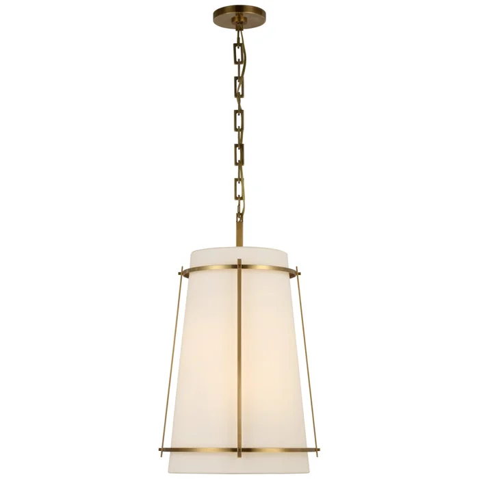 Carrier and Company Callaway Medium Hanging Shade in Hand-Rubbed Antique Brass with Linen Shade and Frosted Acrylic Diffuser Ceiling Light W14.5″ x H23.5″