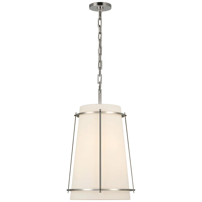 Carrier and Company Callaway Medium Hanging Shade in Polished Nickel with Linen Shade and Frosted Acrylic Diffuser Ceiling Light W14.5″ x H23.5″