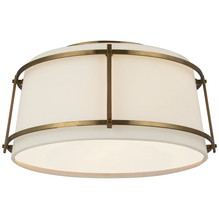 Carrier and Company Callaway Small Flush Mount in Hand-Rubbed Antique Brass with Linen Shade and Frosted Acrylic Diffuser Ceiling Light W12.5″ x H6.25″