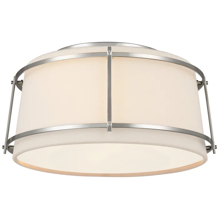 Carrier and Company Callaway Small Flush Mount in Polished Nickel with Linen Shade and Frosted Acrylic Diffuser Ceiling Light W12.5″ x H6.25″