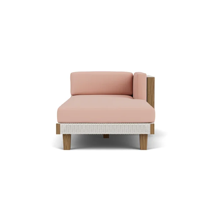 catalina left arm chaise in antique white finish with azulu clay fabric grade b