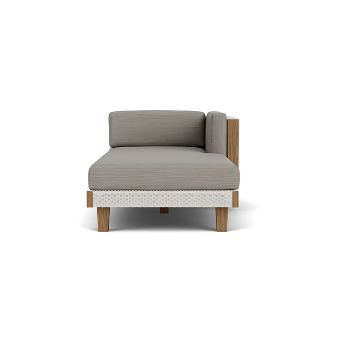 catalina left arm chaise in antique white finish with boten dark urban fabric grade c