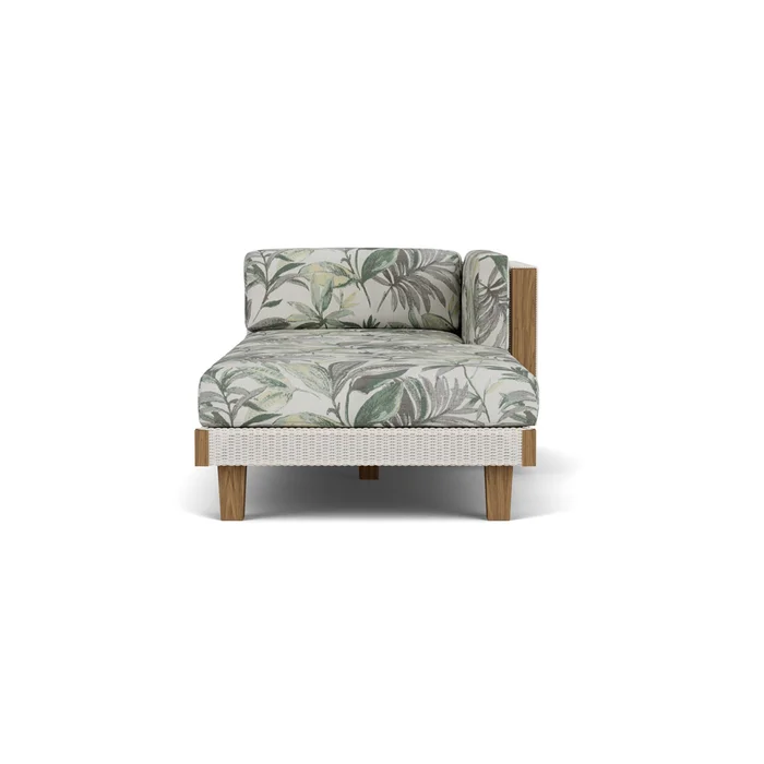 catalina left arm chaise in antique white finish with calidora mist fabric grade d