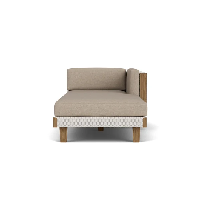 catalina left arm chaise in antique white finish with demo oatmeal fabric grade b