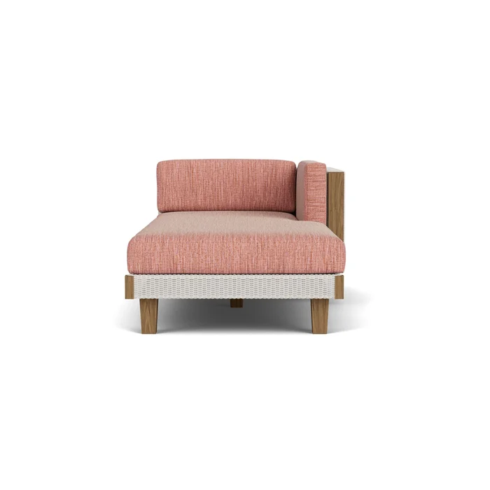 catalina left arm chaise in antique white finish with friendly carnival fabric grade b