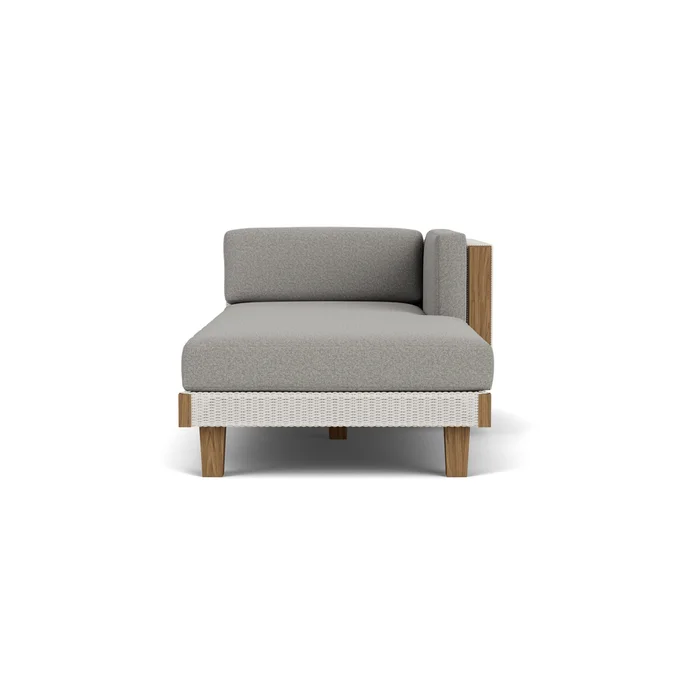 catalina left arm chaise in antique white finish with rumba nickel fabric grade a