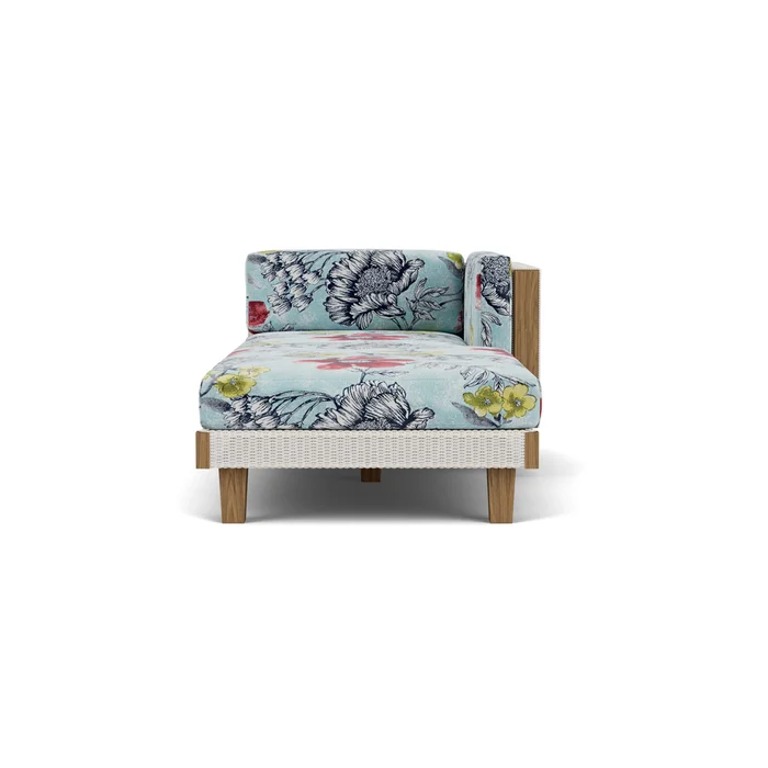 catalina left arm chaise in antique white finish with serena floral meadow fabric grade d