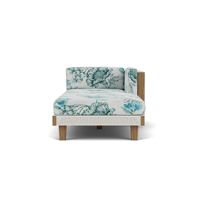 catalina left arm chaise in antique white finish with serena floral mist fabric grade d