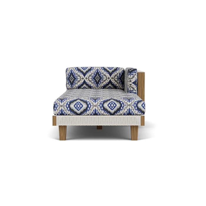 catalina left arm chaise in antique white finish with yoko mediterranean fabric grade d