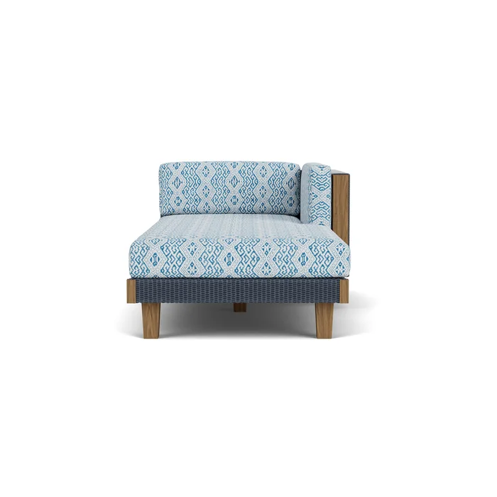 catalina left arm chaise in denim blue finish with aman capri fabric grade c