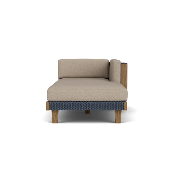 catalina left arm chaise in denim blue finish with demo oatmeal fabric grade b