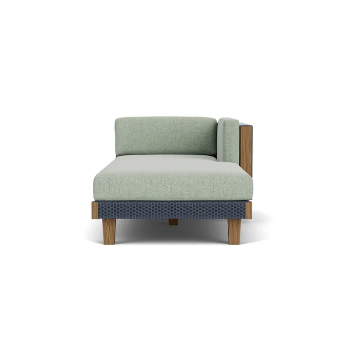 catalina left arm chaise in denim blue finish with serene spa fabric grade b