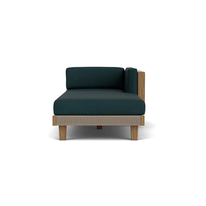 catalina left arm chaise in french beige finish with sandberg lagoon fabric grade b