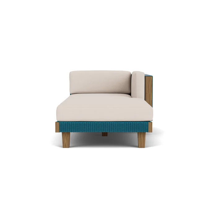 catalina left arm chaise in peacock finish with canvas birds eye fabric grade a