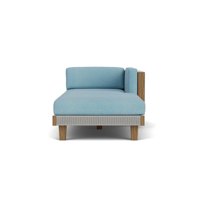 catalina left arm chaise in platinum finish with leeds light blue fabric grade a