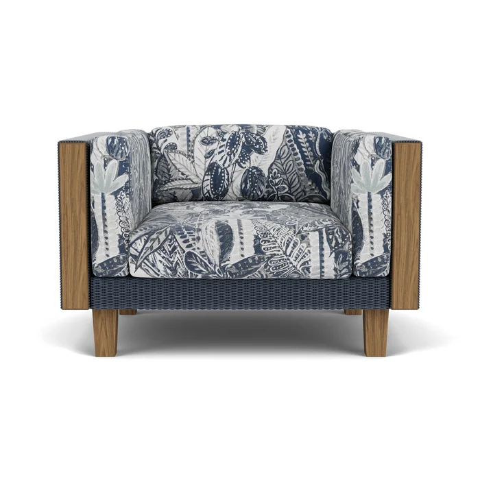 catalina lounge chair in denim blue finish with wayfarer mist fabric grade d