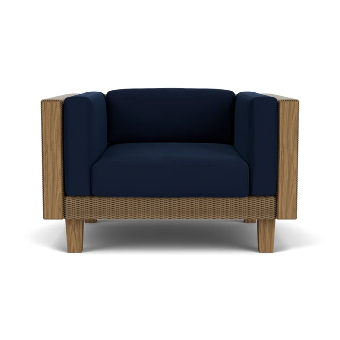 catalina lounge chair in fawn finish with decorline navy fabric grade a