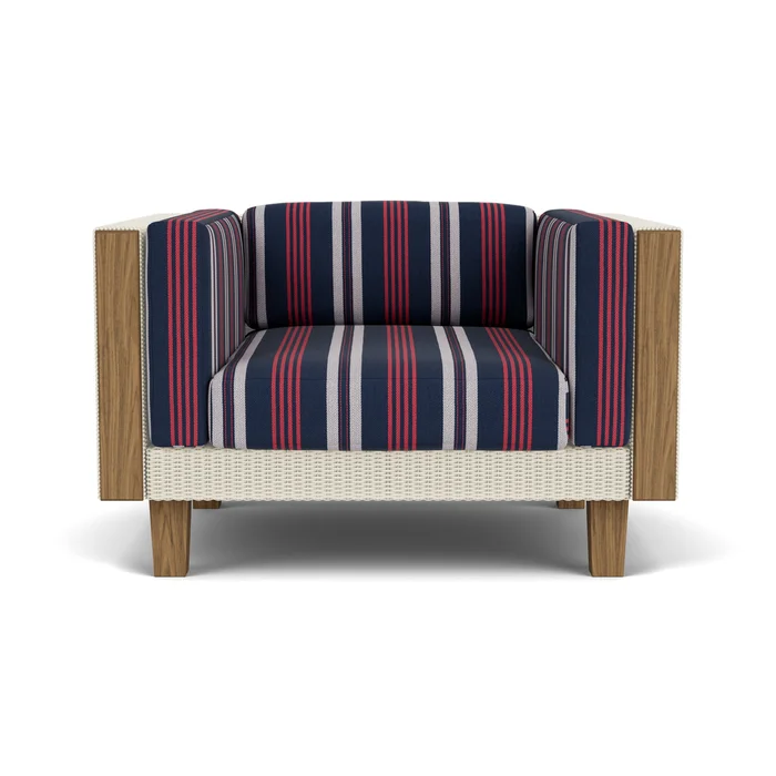 catalina lounge chair in ivory finish with berkely hall navy fabric grade b