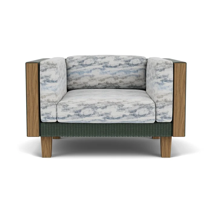 catalina lounge chair in spruce finish with stratosphere cloud fabric grade c