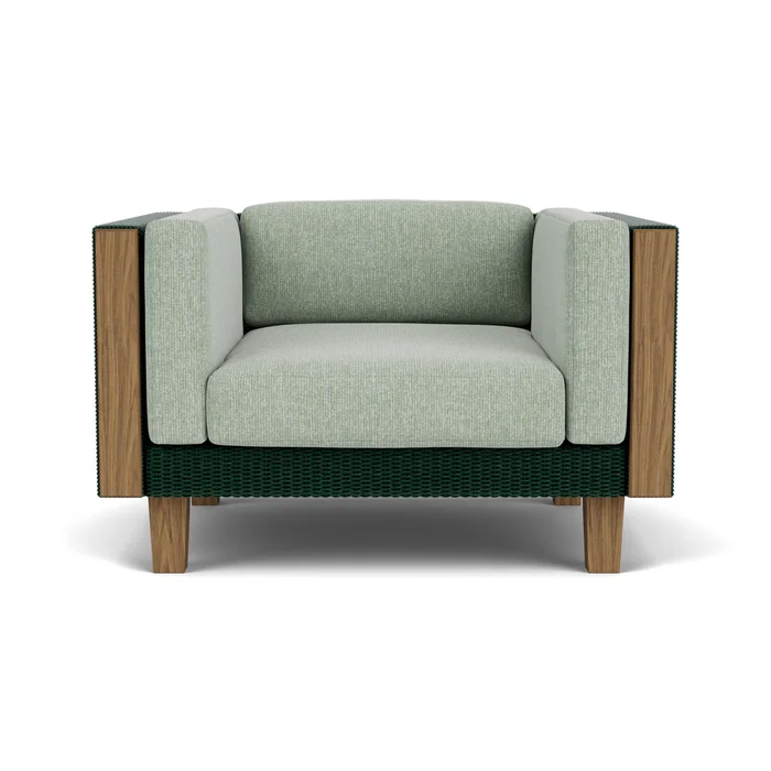 catalina lounge chair in woodland finish with serene spa fabric grade b