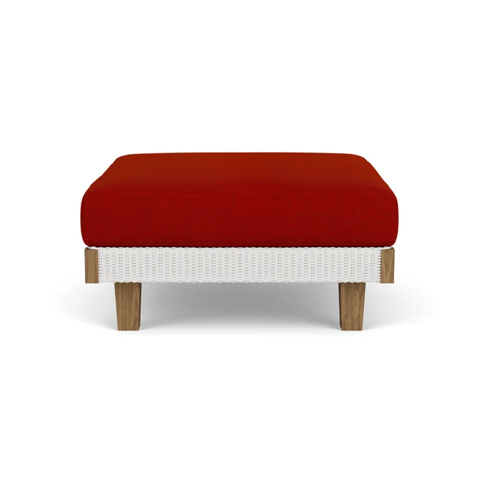 catalina ottoman in matte white finish with partyline lollipop fabric grade b