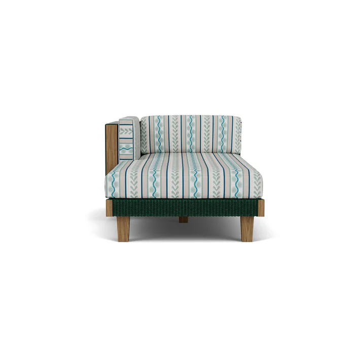 catalina right arm chaise in woodland finish with ilona resort fabric grade c