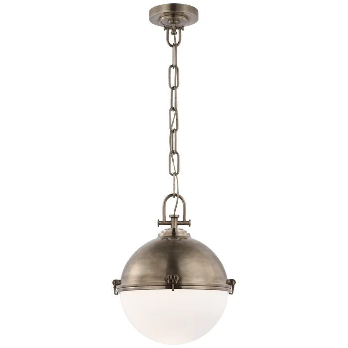 Chapman & Myers Adrian Large Globe Pendant in Antique Nickel with White Glass Ceiling Light W14″ x H17.5″