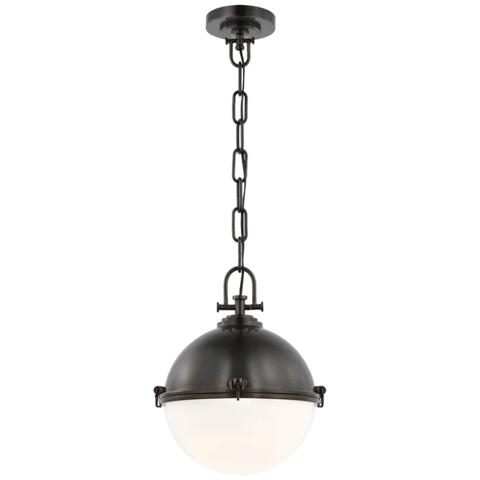 Chapman & Myers Adrian Large Globe Pendant in Bronze with White Glass Ceiling Light W14″ x H17.5″