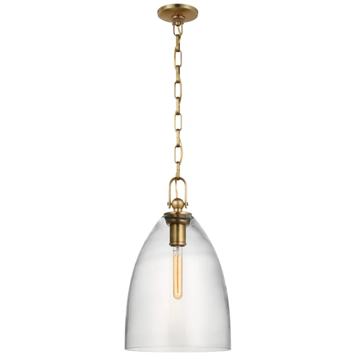 Chapman & Myers Andros Large Pendant in Antique-Burnished Brass with Clear Glass Ceiling Light W12″ x H20.25″
